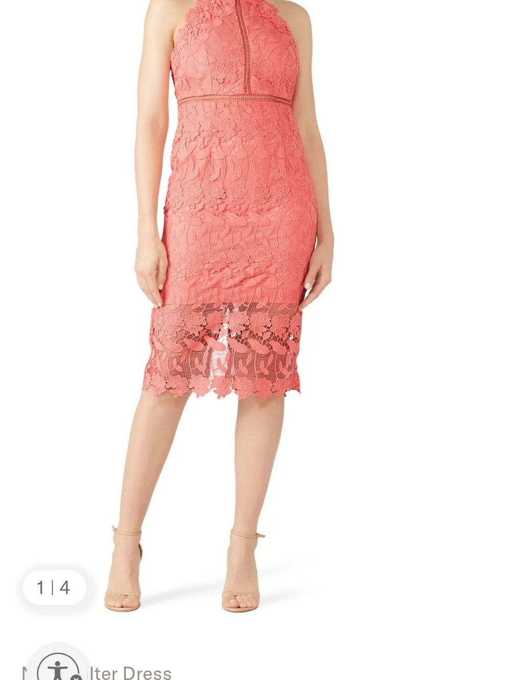 Bardot Coral Lace Midi Skirt
